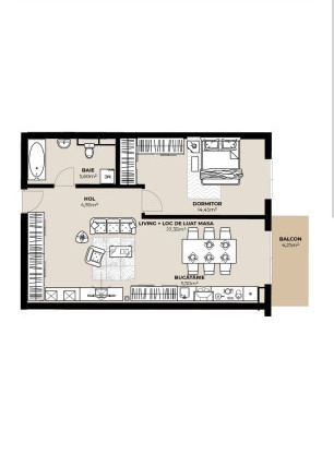 Apartamente cu 2 camere in ansamblu rezidential nou 50.85-62.2mp utili 