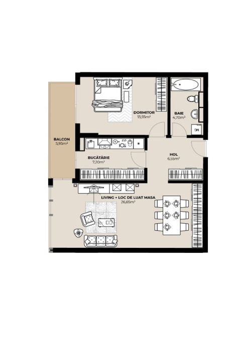 Apartamente cu 2 camere in ansamblu rezidential nou 50.85-62.2mp utili 