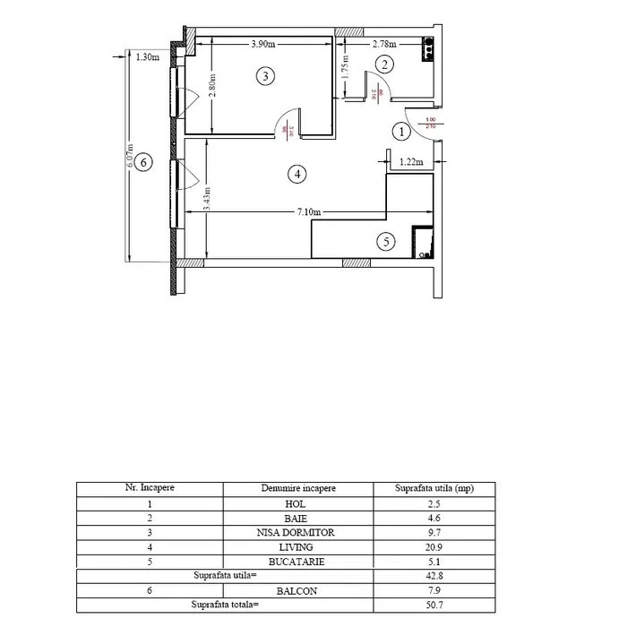 Apartament 2 camere suprafata de  43 mpin zona Muncii