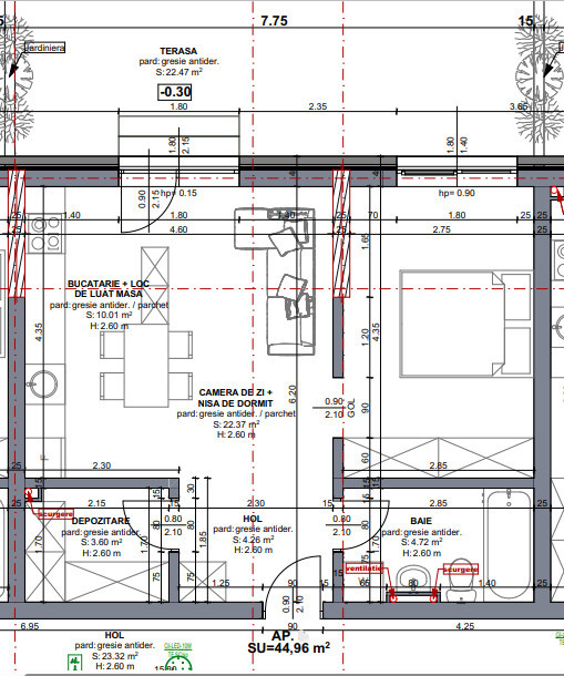 Apartament cu 2 camere 45mp plus terasa 22mp semifinisat Beta Residence 