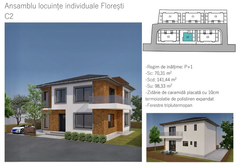 Casa individuala 110 mp utili, 300 mp teren , 2 parcări , Floresti