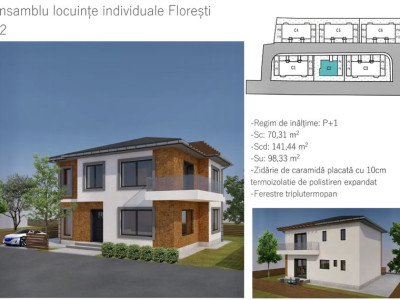 Casa individuala 110 mp utili, 300 mp teren , 2 parcări , Floresti