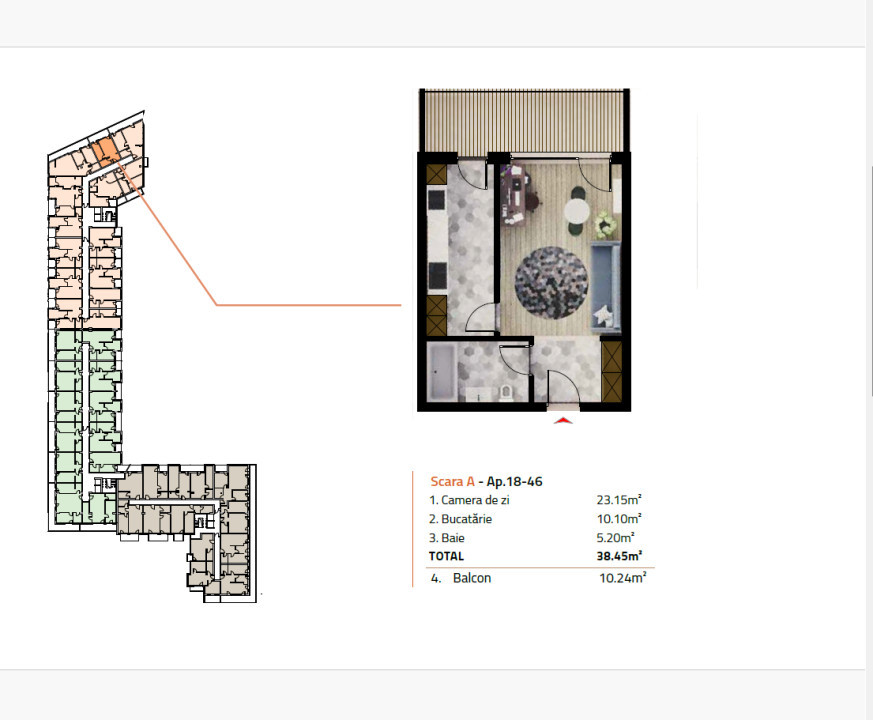 Apartament 1 cameră, 38,45 mp, terasă 10,24 mp, panoramă, cartier Sopor