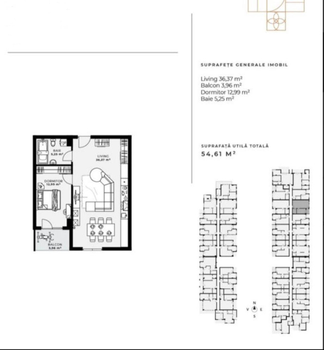 Apartament 2 camere, 54,61 mp, balcon, etaj 2, cartier Sopor