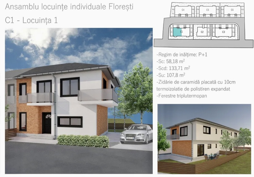 Duplex  deosebit ,ansamblu privat, 108mp utili, teren 200mp,Floresti