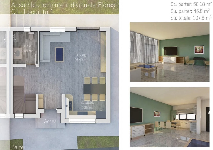 Duplex  deosebit ,ansamblu privat, 108mp utili, teren 200mp,Floresti