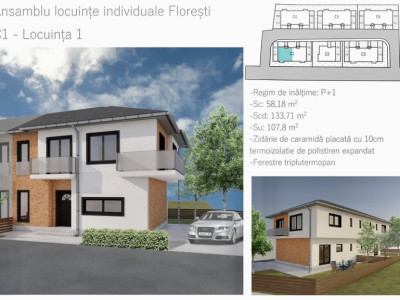 Duplex  deosebit ,ansamblu privat, 108mp utili, teren 200mp,Floresti