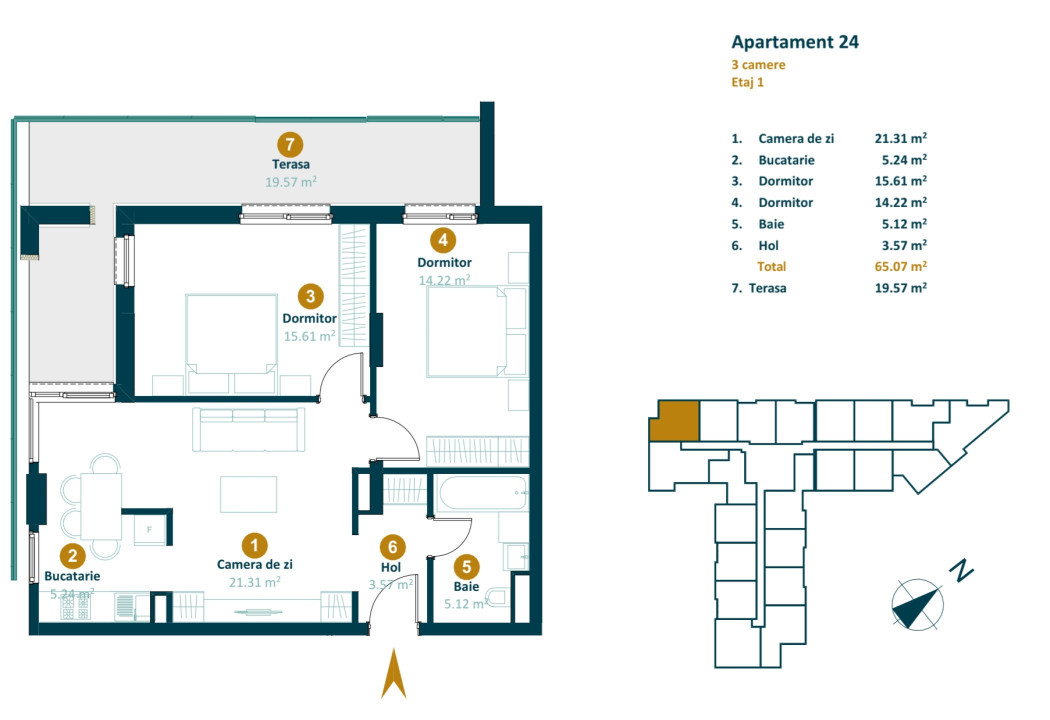 Apartament 3 camere, finisat, 65mp utili, Intre Lacuri